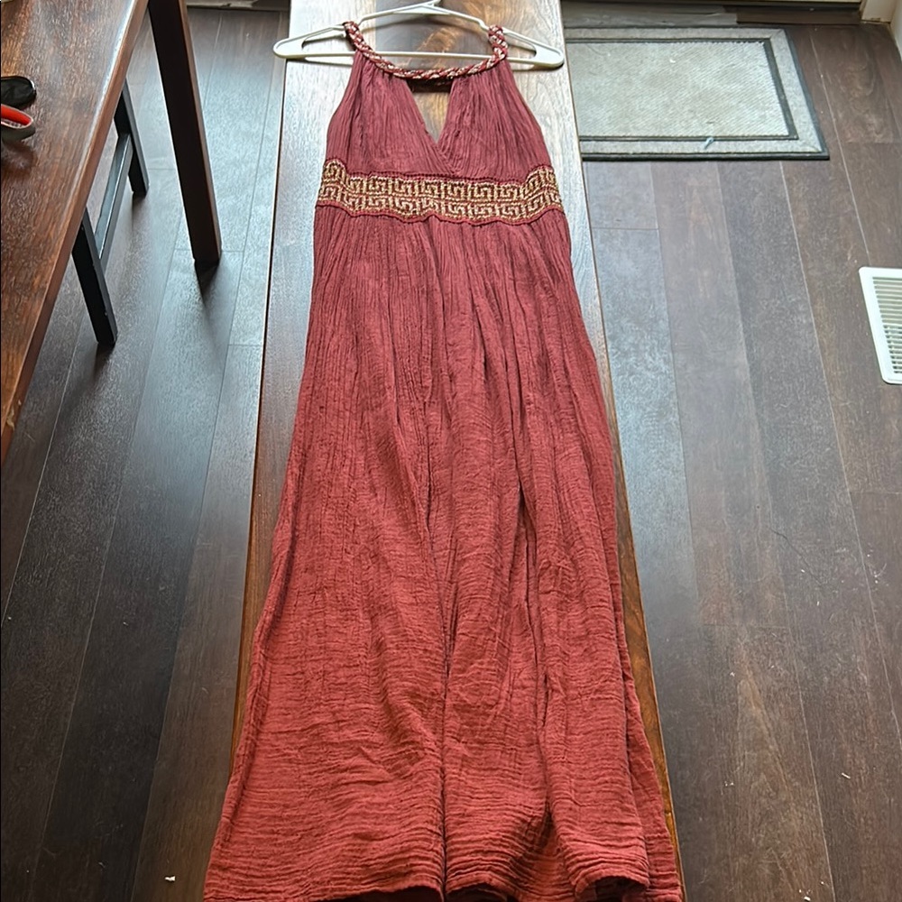 Gorgeous Rust Red Maxi Dress with Gold Accents